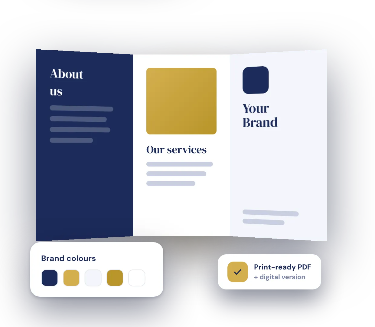 Tri-fold company brochure design in brand colours