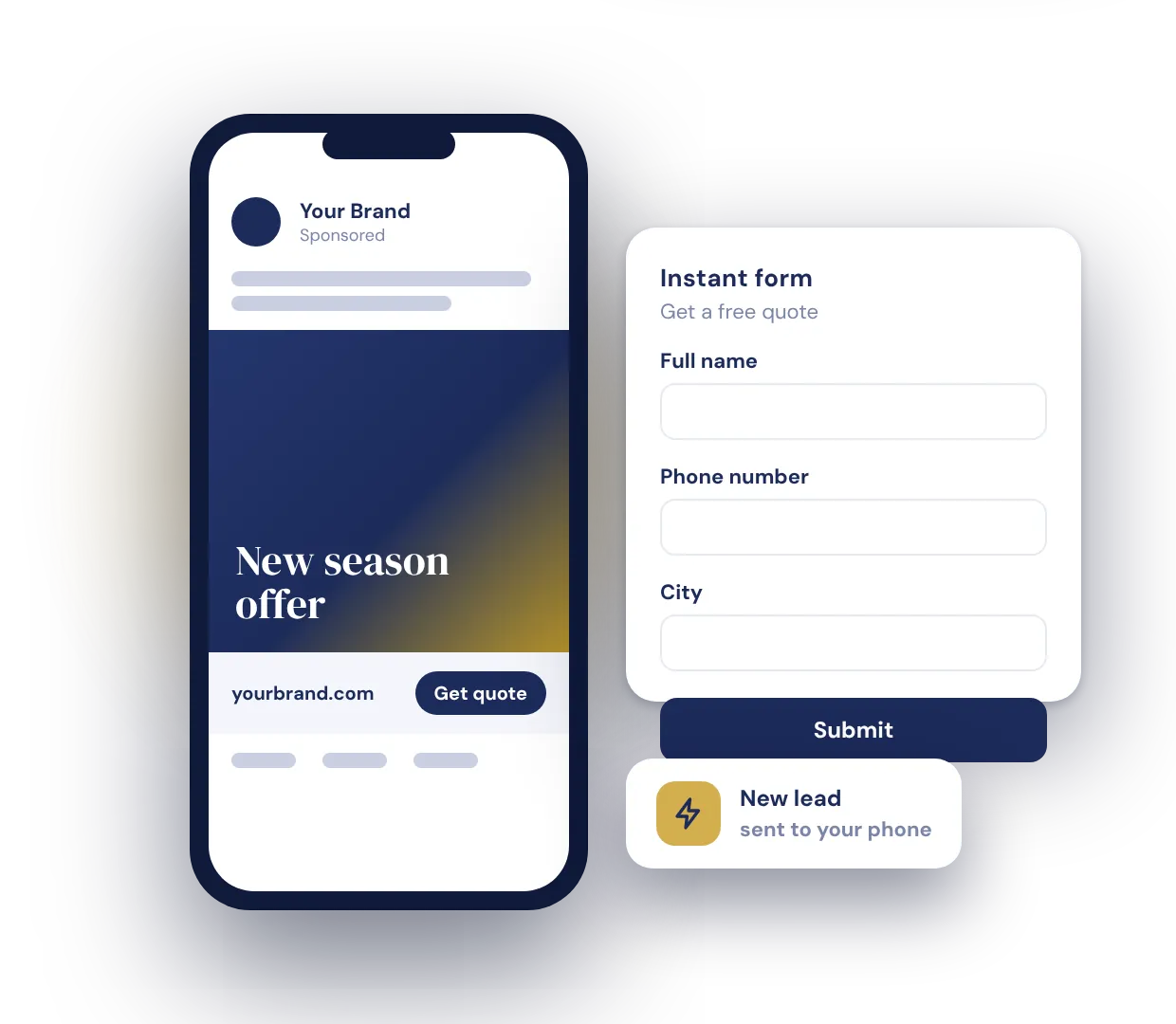 Facebook and Instagram lead ad with an instant form on a phone