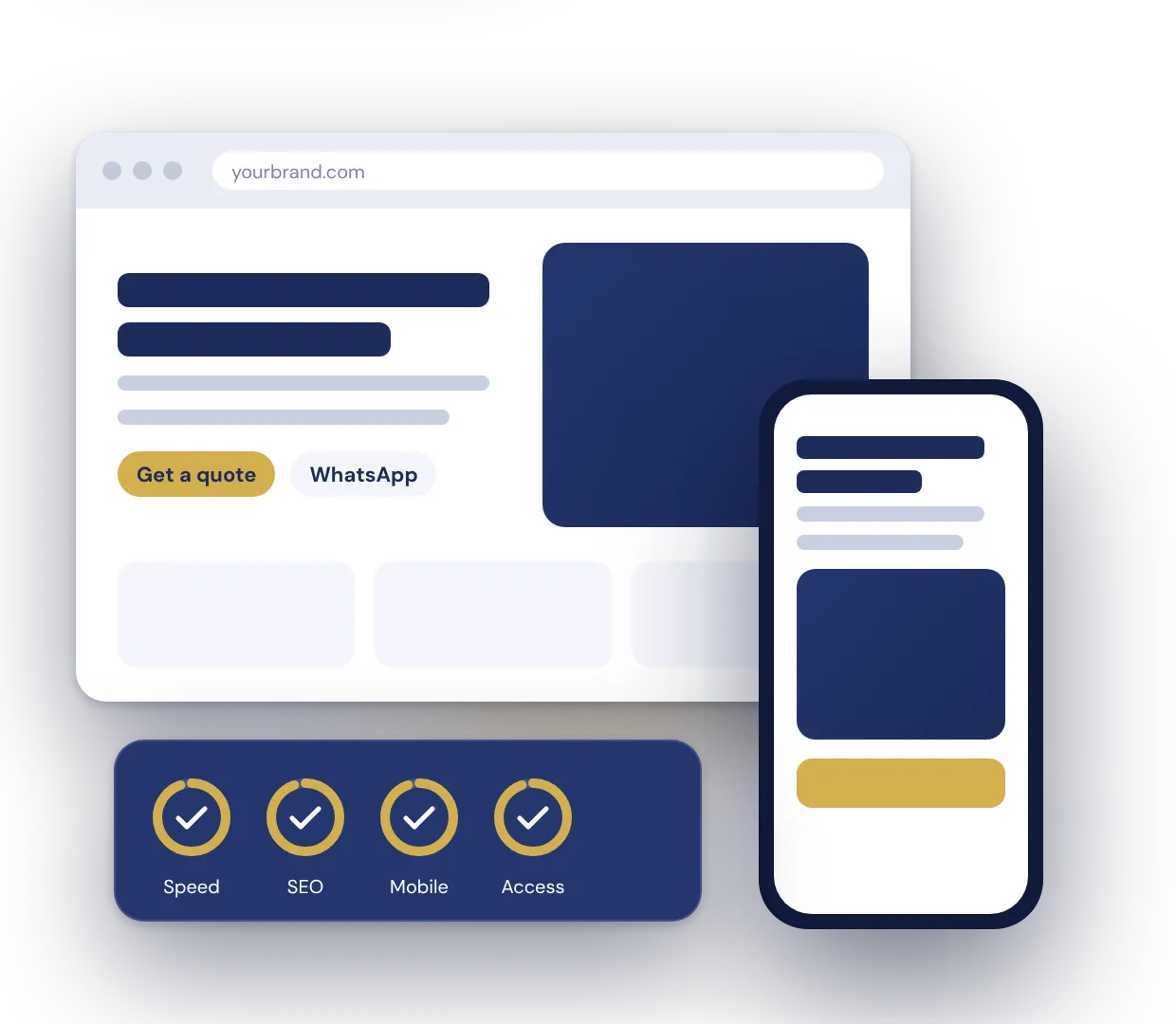 Responsive business website on desktop and mobile with speed and SEO checks